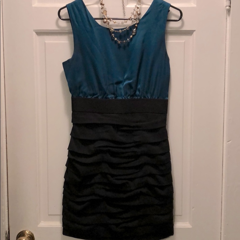 • EUC • Black and Teal Satin Dress • Sz. 4